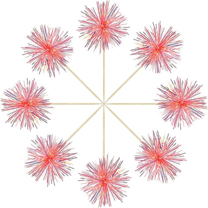 Gyufise 30Pcs Foil Firework Cupcake Toppers Sparkle Tinsel Cake Toppers Tinsel Drink Cake Decoration Cocktail Picks for Birthday Wedding Graduation Party Supplies Laser Orange