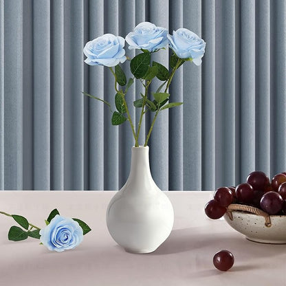 Flojery 10pcs Sky Blue Silk Roses Artificial Rose Flowers Long Stem for DIY Wedding Bouquet Table Centerpiece Home Décor