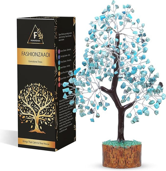 FASHIONZAADI Turquoise Crystal Tree, Gemstone Tree Home and Office Decor, Good Luck Gifts, Crystals Decor, Housewarming Gifts