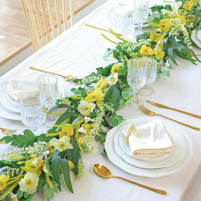 Mizii Yellow Artificial Flower Garland 6FT Fake Poppy Floral Garland Hanging Vines Spring Summer Flowers Decorations for Mantle Table Centerpieces Room Wall Fireplace Wedding Decor (Yellow)