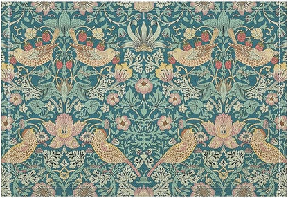 William Morris Floral Placemats Strawberry Thief Blue Art Printed Dining Table Mats Set of 4 for Home Kitchen Holiday Picnic Party Decoration 12x18in