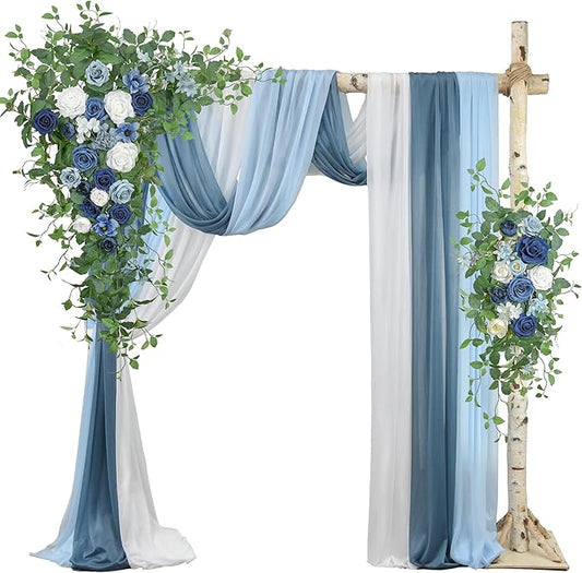 Ting's time Artificial Wedding Arch Flowers Kit (Set of 5)-2Pcs Floral Swag Arrangement 3Pcs Fabric Drap for Wedding Ceremony Reception Backdrop Decoration Blue
