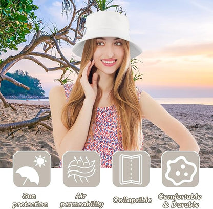 Sun Hat for Women Bucket Hat Cotton Reversible Summer Travel Beach Fishing Cap