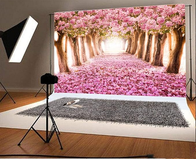AOFOTO 10x7ft Spring Cherry Blossom Backdrop Sweet Pink Flowers Tree Floral Petal Boulevard Photography Background Wedding Photo Studio Props Girl Bride Woman Lady Mother Artistic Portrait Wallpaper