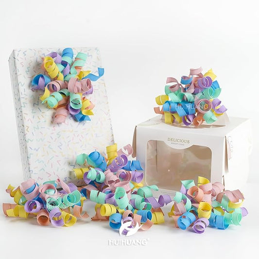 HUIHUANG Pastel Curly Ribbon Bows Pastel Bows for Gift Wrapping, Self Adhesive Burst Gift Bow for Presents, Birthday, Holiday Party Favors, Wine Bottle, Treat Bags- 6 Counts