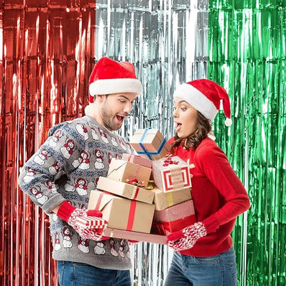 TONIFUL 3Pcs Red Silver Green Door Streamers,Photo Booth Backdrop Metallic Streamers Foil Fringe Curtains for Birthday,Christmas,New Year,Bachelorette,Grad Party Streamers Decor(9.9ft x 6.6ft)