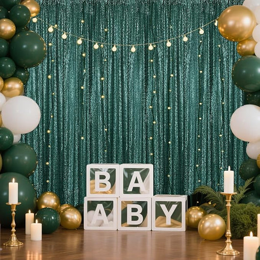 Dark Green Sequin Backdrop Curtain 4 Pieces 2FTx8FT Glitter Photography Backdrop for Party Wedding Birthday Christmas Decorations