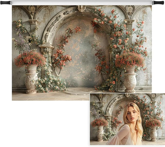 7x5ft Vintage Flower Backdrop Boho Red Floral Blooming Retro Wedding Wall Romantic Small Wildflowers Photography Background Couple Newborn Baby Shower Bridal Shower Anniversary Decor