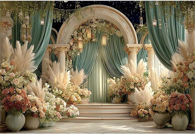 Baocicco Flower Wedding Backdrop 10x6.5ft Dreamy Fantasy Arch Door Roman Column Background Bride to Be Bridal Shower Decorations Anniversary Ceremony Backdrops for Photography Banner Photo Booth