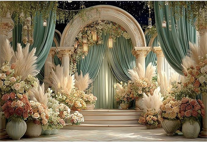 Baocicco Flower Wedding Backdrop 10x7ft Dreamy Fantasy Arch Door Roman Column Background Bride to Be Bridal Shower Decorations Anniversary Ceremony Backdrops for Photography Banner Photo Booth