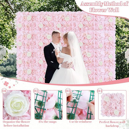 FOTSHARER Pink Flower Wall Backdrop 12 Pack 3D Flower Wall Panel 15'' x 15'' Silk Rose Floral Walls Artificial Flower Panels for Backdrop Floral Wedding Background for Bridal Shower Party Events