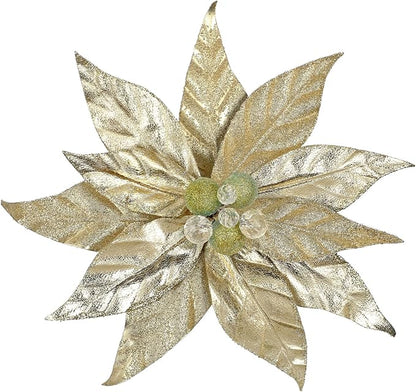 3 Pcs Artificial Christmas Flowers 13 Inch Glitter Poinsettia Picks Christmas Tree Ornaments Topper Decorations Champagne Poinsettias Flowers for Xmas New Year Wreath Garland Wedding Home Decor