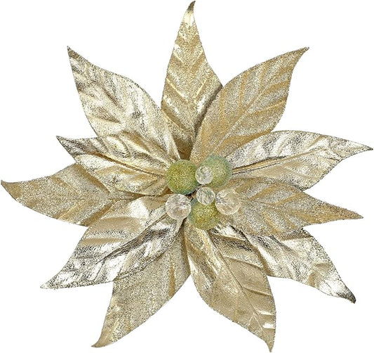 3 Pcs Artificial Christmas Flowers 13 Inch Glitter Poinsettia Picks Christmas Tree Ornaments Topper Decorations Champagne Poinsettias Flowers for Xmas New Year Wreath Garland Wedding Home Decor