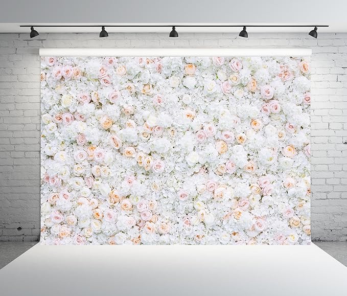 BELECO 15x8ft Fabric Flower Wall Backdrop Pink White Roses Flowers Floral Wall Background Backdrop Valentine's Day Party Engagement Newborn Baby Shower Birthday Wedding Photoshoot Studio Props