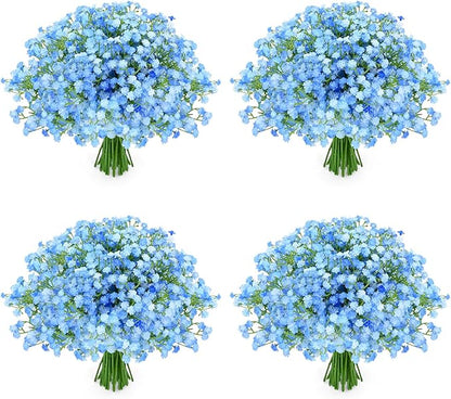 48Pcs Babys Breath Artificial Flowers, Fake Baby Breath Flowers Artificial Bulk Faux Gypsophila Real Touch Flowers for Wedding DIY Bouquet Floral Arrangement Party Home Garden Decoration, Blue
