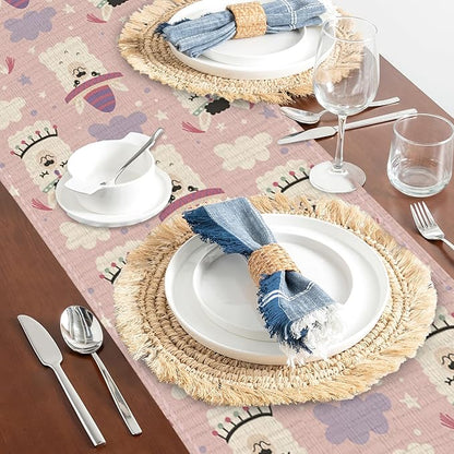 Cute Funny Llama Alpaca Table Runners 70 inches Long Table Runner Elegant Linen Dresser Scarfs Farmhouse Tablerunner for Wedding/Coffee/Dining Table/Party Home Decor