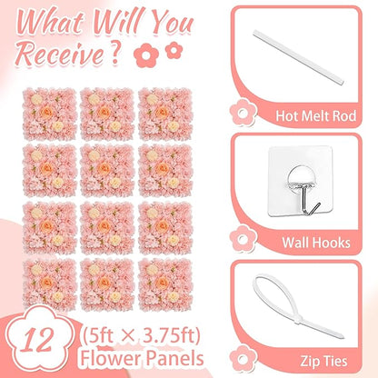YOUMEHOME Flower Wall Backdrop Artificial Flowers - 5ftx3.74ft Flower Wall Floral Wall Panels for Wedding Backdrop - Home Party - Baby Shower Decoration