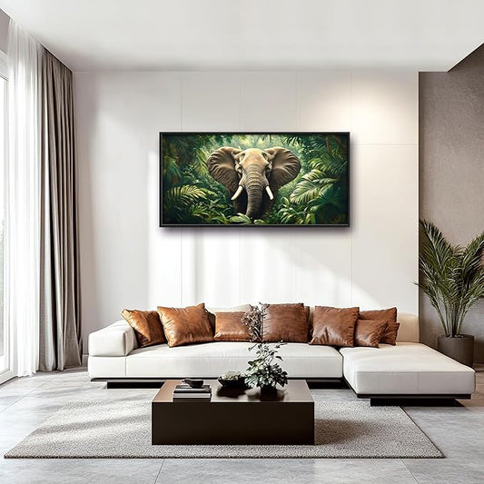 Elephant Large Wall Art Framed Wall Decor for Living Room Rustic Tropical Jungle Pictures Oversized Canvas Print Painting Modern Extra Large Framed Artwork for Bedroom Office 60"x30"