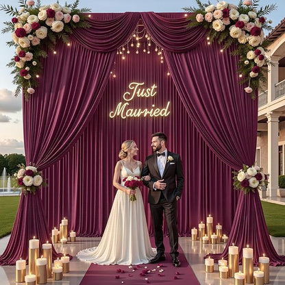 PartyVillage 20ft×15ft Burgundy Backdrop Curtain for Wedding Parties, 4 Panels Wrinkle Free 15 FT Long Polyester Photo Backdrop Drapes Back Drop Cloth for Birthday Photography Background