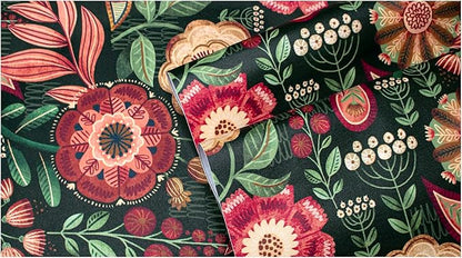 HAOKHOME Peel and Stick Wallpaper Boho Vintage Dark Floral Wall Paper Cottagecore for Bedroom Bathroom Accent Wall Green/Red/Cream 17.3in x 9.8ft