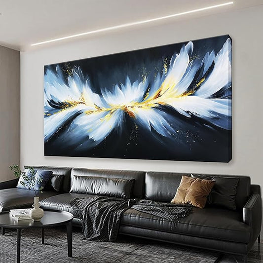 Canvas Wall Art Decor Artwork Modern Paintings White Abstract Wall Decor Maximalist Abstract Black And Gold Wall Art Prints Picture For Bedroom Kitchen Office Artwork Ready To Hang 20" × 40"