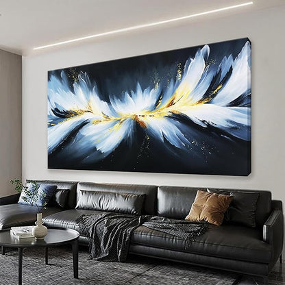 Abstract Black And Gold Wall Art Maximalist Canvas Wall Art Decor Prints Modern White Abstract Wall Decor Artwork For Living Room Bedroom Kitchen Office Artwork Ready To Hang 24" × 48"