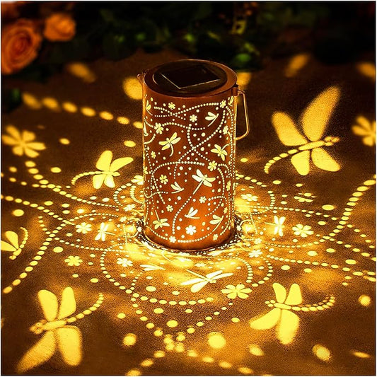 Christmas Gifts for Women Dragonfly Solar Lanterns Outdoor Waterproof Hanging Solar Lights Dragonfly Gifts for Women Men Metal Decorative LED Lanterns for Garden Decor,Yard,Patio,Lawn,Tabletop,Pathway