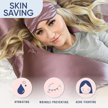 Blissy Silk Pillowcase - 100% Pure Mulberry Silk - 22 Momme 6A High-Grade Fibers - Silk Pillow Cover for Hair & Skin - Regular, Queen & King (Plum, Queen)