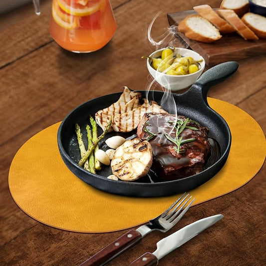 ADRIMER Placemats, Heat Resistant Oval Placemats Set of 4 Washable 12 x 17 Inch, Waterproof Table Mats, Wipeable Pu Place Mats for Kitchen, Dining Room, Yellow