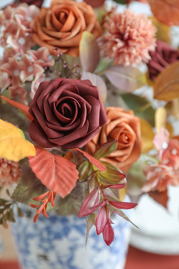 YYHUAWU Artificial Flowers Combo Box Set Gradient Color Flower Leaf with Stems for DIY Wedding Bouquets Centerpieces Baby Shower Party Home Decorations