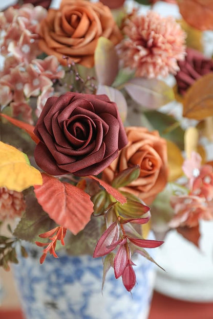 YYHUAWU Artificial Flowers Combo Box Set Gradient Color Flower Leaf with Stems for DIY Wedding Bouquets Centerpieces Baby Shower Party Home Decorations