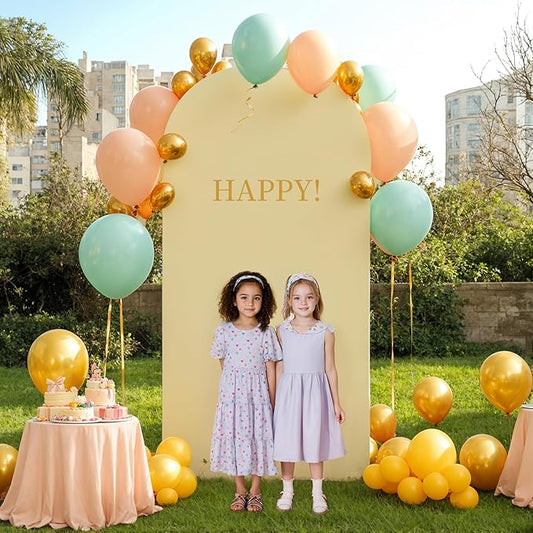 7.2FT Beige Arch Backdrop Cover - Polyester Fitted Wedding Arch Stand Covers Round Top Chiara Arch Backdrop Cover for Birthday Party Banquet Photo Background Decoration