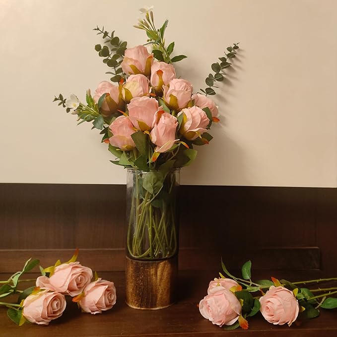 Artificial Roses 10 Pcs - Lifelike Single Stem Fake Roses with Natural Petal Texture,Fade-Resistant Silk Flowers for Wedding Decor,Home Vase Arrangements,Party Centerpieces(10, Light Pink)