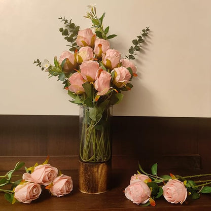 Artificial Roses 10 Pcs - Lifelike Single Stem Fake Roses with Natural Petal Texture,Fade-Resistant Silk Flowers for Wedding Decor,Home Vase Arrangements,Party Centerpieces(10, Light Pink)