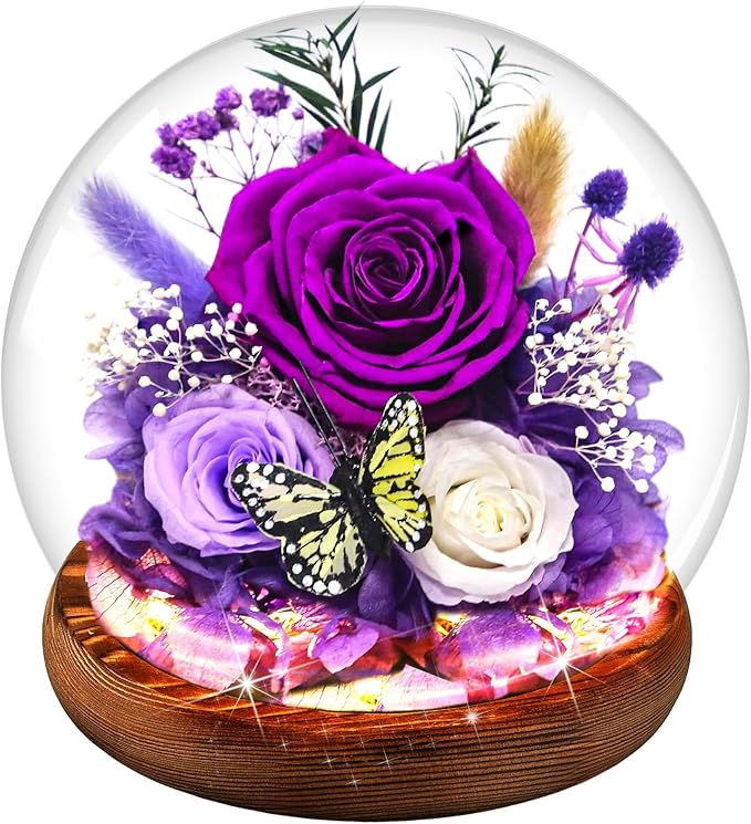 Flowers for Delivery Purple Forever Rose Gift for Women | Long-Lasting Real Flowers in Glass Dome | Christmas Birthday Gifts for Women Mom Sister