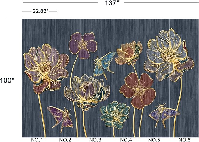 Embossed Golden Flower 3D Wall Mural Wallpaper for Bedroom 137" x 100"
