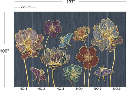 Embossed Golden Flower 3D Wall Mural Wallpaper for Bedroom 137" x 100"