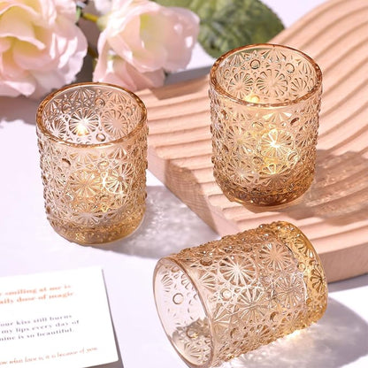 Gold Votive Candle Holder Set of 12, Flower Tea Lights Candles Holders for Wedding Table Centerpieces, Birthday Parties, Anniversary, Bridal Shower and Holiday Decorations
