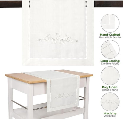 White Rose Embroidered Table Runner - Perfect for Home Decor, Elegant Dresser Scarf for Bedrooms and Dining Tables, or Rustic Farmhouse Kitchens (13 x 108 Inches Long)