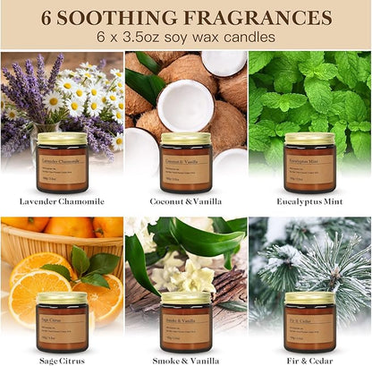 6-Pack Scented Candles for Home, 3.5 Oz Soy Wax Christmas Candles Gift Set with Lavender Chamomile & Eucalyptus Mint for Brithday Gifts Women, HomeMeditation & Spa