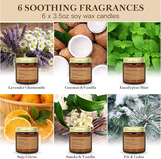 6-Pack Scented Candles for Home, 3.5 Oz Soy Wax Christmas Candles Gift Set with Lavender Chamomile & Eucalyptus Mint for Brithday Gifts Women, HomeMeditation & Spa
