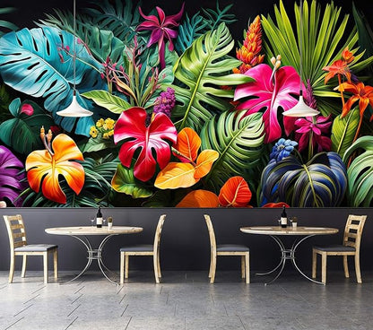 Tropical Jungle Wallpaper Peel and Stick Colorful Botanical Leaf Self Adhesive Wall Mural for Living Room Bedroom 137"x100"