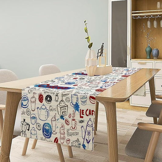 Coffee Theme Table Runner Coffee Time Retro Farmhouse Dinner Runner for Kitchen Dining Coffee Table Decoration Cabin Home Holiday Party 13x70in