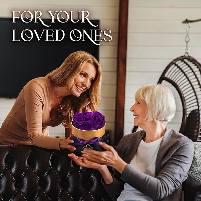 GLAMOUR BOUTIQUE Eternal Preserved Roses in a Box - Flowers Forever, Rose Forever in a Box for Wife, Birthday Gifts for Her, 7 Roses, Purple