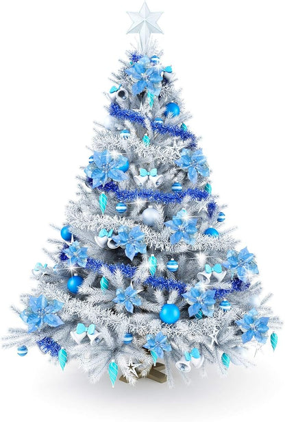 WILLBOND 36 Pieces Christmas Poinsettia Glitter Faux Flowers Christmas Artificial Flowers Tree Ornaments Topper Xmas Decorations(Blue)