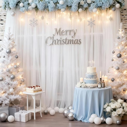 10x10 White Tulle Backdrop Curtains for Parties, Sheer Backdrop Curtain Wedding Photo Background Drapes for Baby Shower Photography Birthday Party