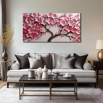 Flower Canvas Wall Art for Living Room Tree Pictures Wall Decor for Bedroom Pink Wall Art for Office Women Size 20 x 40 Inch