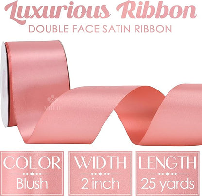 MEEDEE Blush Satin 2 Inch Ribbon Pink Double Faced Ribbon by 25 Yards Silk Ribbons Luxurious Satin Ribbons for Crafts, Weddings, Flower Bouquet, Cake Decoration