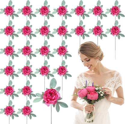 Zeyune 50Pcs Wedding Artificial Peonies 4Inch Fake Silk Peony Faux Peonies Artificial Valentine Flowers Bulk Rose Flowers Heads for Valentine Decoration Vintage Wedding Home Office(Hot Pink)