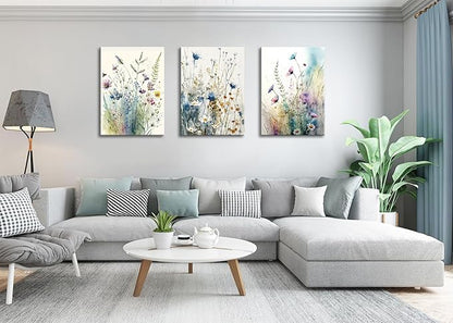 dgbtcart Watercolor Flower Canvas Wall Art Bathroom Decor Elegant Floral Wall Decor Colorful Botanical Painting Prints Flower Pictures for Living Room Bedroom Home Office Decoration 12"x16"x3pcs